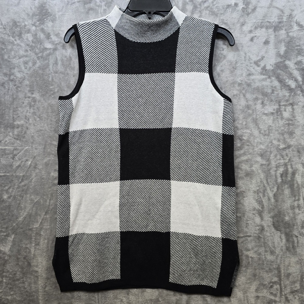 Chico's Zenergy Black White Cotton Cashmere Mock Neck Tank Top Women Sz 0 Small